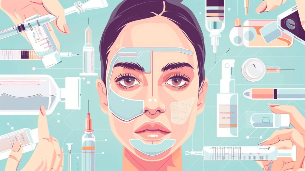 dessin d'un visage et de traitements anti age